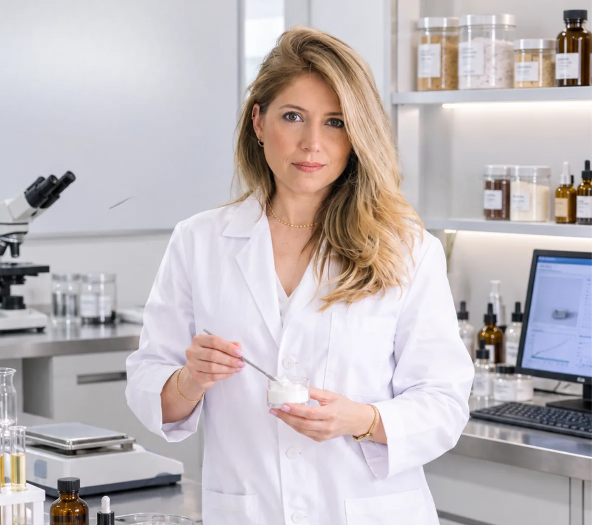 Fernanda Leitão, farmacêutica e fundadora da Sousènsi, no laboratório
